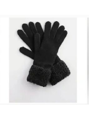 NEW J JILL WOOL BLEND BOUCLE GLOVES KNIT CUFF MADE IN ITALY BLACK